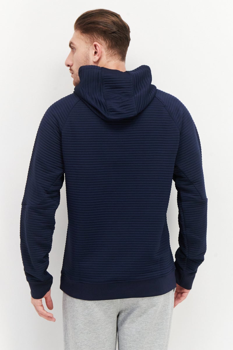 Apana Men Hooded Long Sleeve Plain Sweatshirt, Navy Blue - Image 3