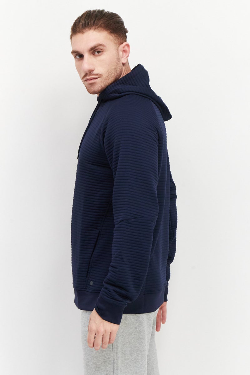 Apana Men Hooded Long Sleeve Plain Sweatshirt, Navy Blue - Image 2