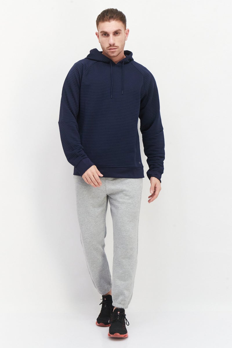 Apana Men Hooded Long Sleeve Plain Sweatshirt, Navy Blue - Image 4