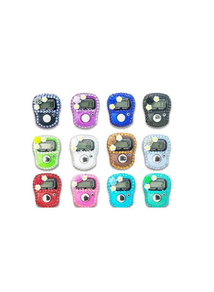 Elegant electronic digital rosary, decorated with shiny stones and small flowers for an aesthetically pleasing touch. It features a modern design in a variety of colors to suit all tastes, with a clear digital display to show the number, and an easy-to-use button for counting and resetting. - Image 1