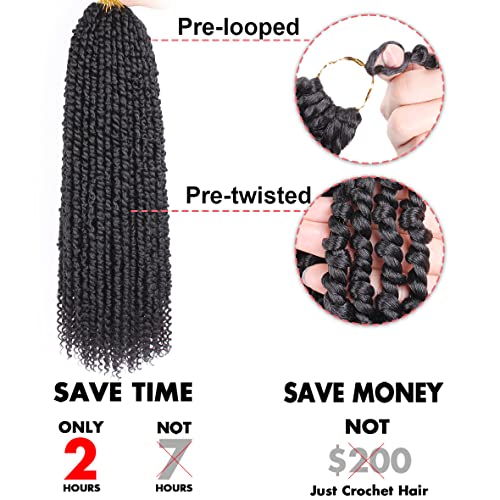 Leeven 22 Inch 8 packs Pre-twisted Passion Twist Crochet Hair 12 Roots/pack Pre-looped Crochet Braids Hair for Passion Twist Braiding Hair Natural Black Twists Hair - Image 4