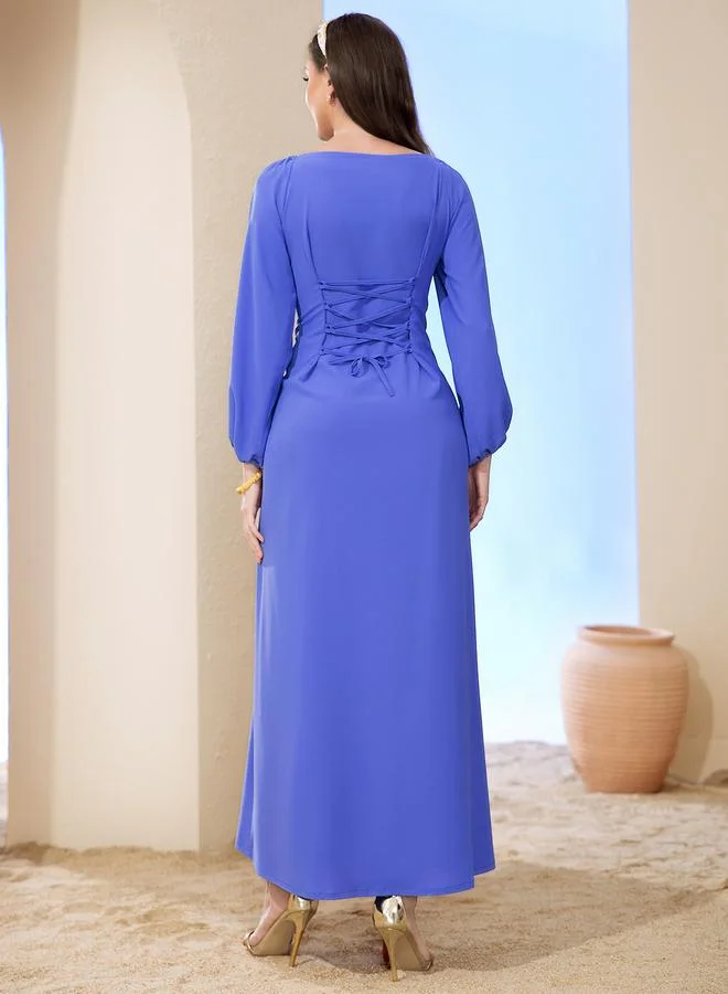 Take Two Women Blue Rhinestone Embellished Golden Trim Jalabiya