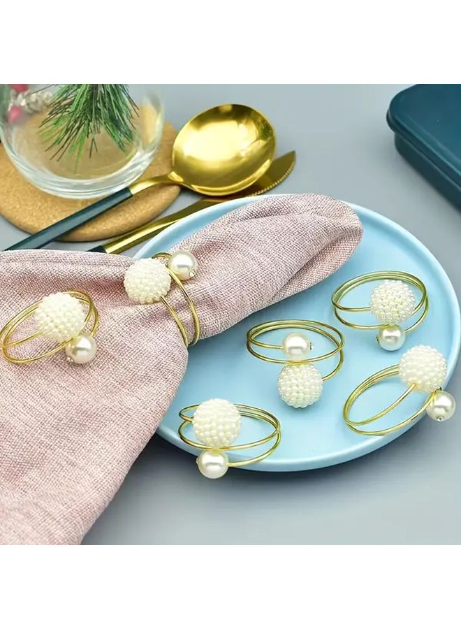 12 Pcs Elegant European Style Faux Pearl Napkin Rings Floral Ball Design - Image 4