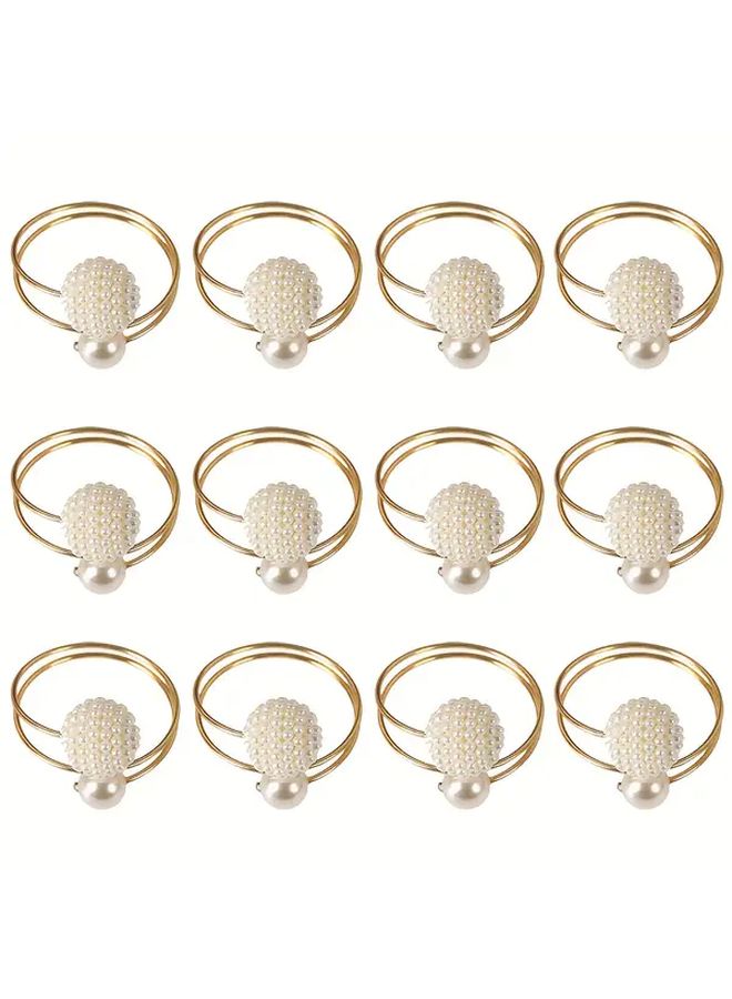 12 Pcs Elegant European Style Faux Pearl Napkin Rings Floral Ball Design - Image 1
