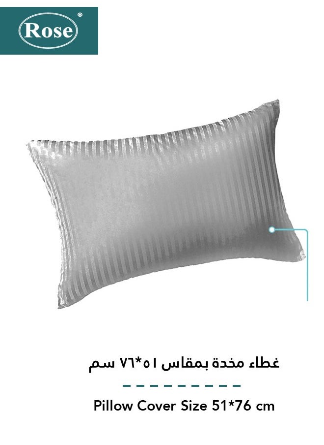Rose Luxurious Hotel Stripe Fitted Sheet with Deep Pockets and Pillow Case, Bed Sheet 2-Pieces Set, Soft & Silky Breathable and Cooling, Extra Twin Size 120x200+35 cm, Light Grey