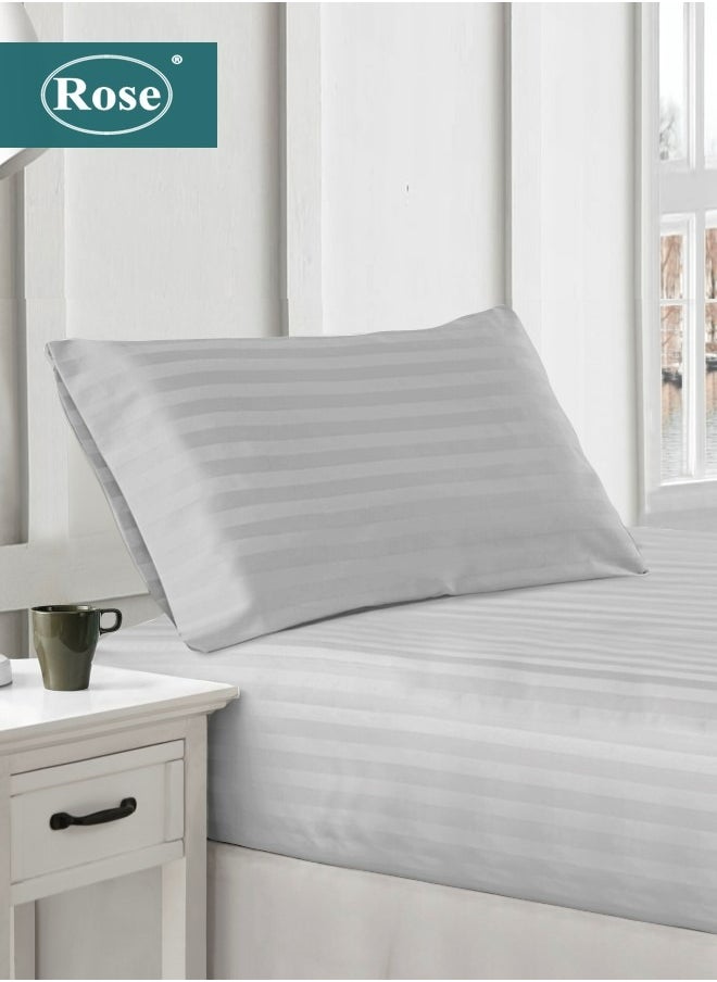 Rose Luxurious Hotel Stripe Fitted Sheet with Deep Pockets and Pillow Case, Bed Sheet 2-Pieces Set, Soft & Silky Breathable and Cooling, Extra Twin Size 120x200+35 cm, Light Grey