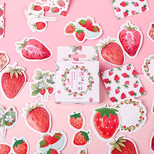 Doraking Mini Size Scrapbooks Stickers, 45pcs Doraking DIY Decoration Super Cute Strawberry Stickers for Laptop Scrapbook Suitcase Diary Notebooks Album, Small Stickers (Strawberry Cream) - Image 1