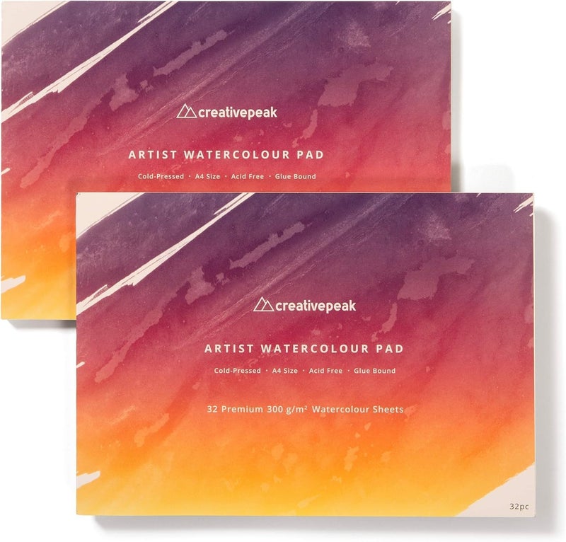 Watercolour Paper Painting Pad 64 Sheets A4 Size 21x297cm 2 PK Premium 300 GSM Thick Professional Sketchbook for Mixed Media Smooth  Slightly Textured Minimizes Bleeding by CreativePeak