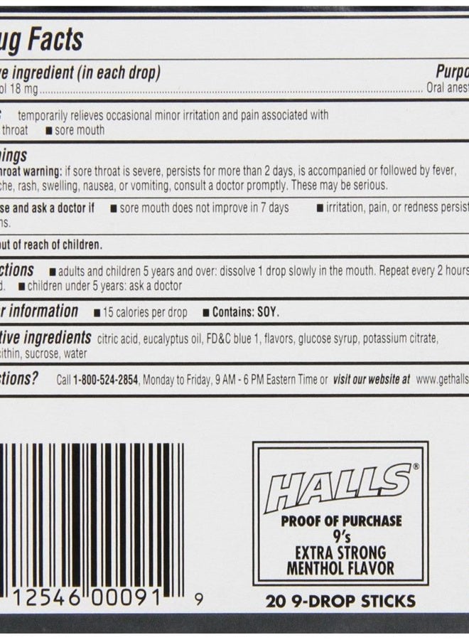 Halls Relief Max Strength Extra Strong Menthol Throat Drops, 20 Packs of 9 Drops (180 Total) - Image 3