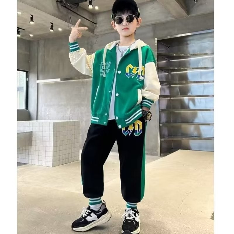 Kids Boys Fashion Sports Outfit Set Green [counter quality] 