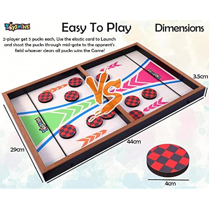 Toyshine Fast Sling Puck Game Board String Hockey Toy  Party Game for Adult Parent Kids Children Family  Pine Wood M3 - Image 2