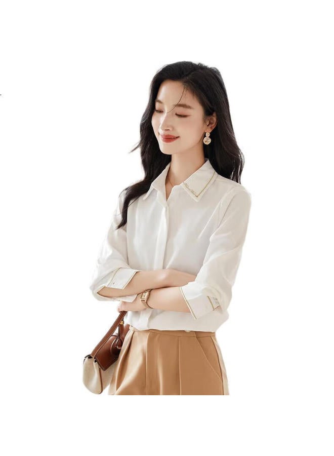 First Application Chushen Spring And Autumn Long Sleeve Shirt Women's Professional Commuting Embroidered Diagonal Twill Fabric White Shirt S144c2801 - Image 3