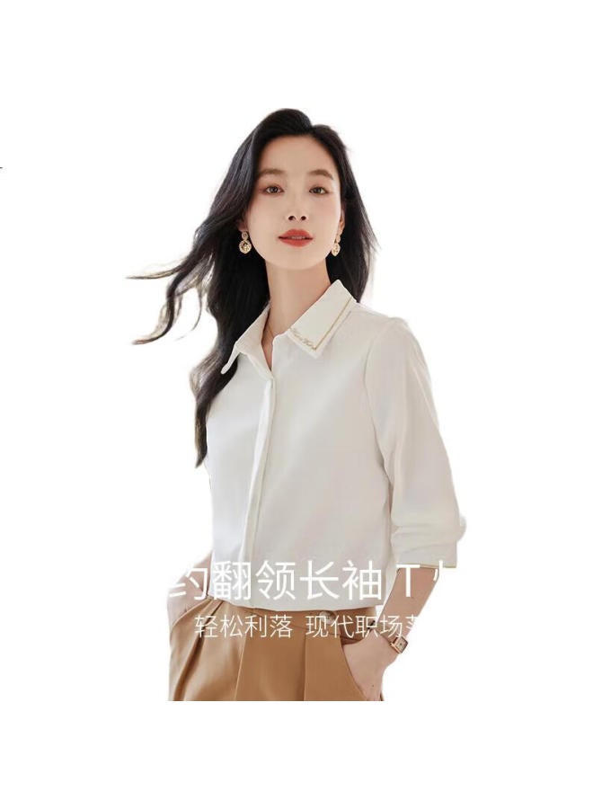 First Application Chushen Spring And Autumn Long Sleeve Shirt Women's Professional Commuting Embroidered Diagonal Twill Fabric White Shirt S144c2801 - Image 2