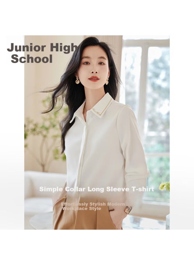 First Application Chushen Spring And Autumn Long Sleeve Shirt Women's Professional Commuting Embroidered Diagonal Twill Fabric White Shirt S144c2801 - Image 1