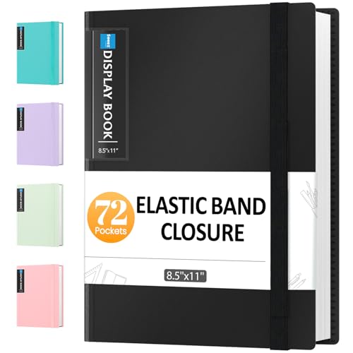 Sooez 72 Pocket Binder with Plastic Sleeves & Elastic Band, Large Capacity 8.5x11 Presentation Book Display 144 Pages, Art Portfolio Document Folder with Clear Sheet Protectors for Office School - Image 1