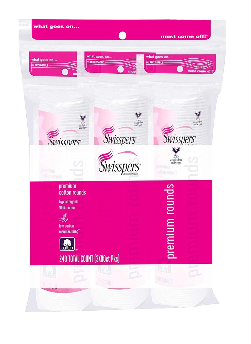 Swisspers - Swisspers Premium 100% Cotton Rounds, Hypoallergenic, 240 Count - Image 1