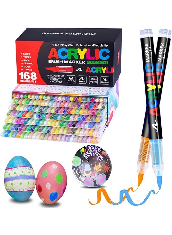 عام 168 ألوان الاكريليك الطلاء أقلام لينة فرشاة تلميح الاكريليك علامات التجفيف السريع مقاوم للماء الاكريليك الطلاء علامات ل قماش الخشب حجر السيراميك و لتقوم بها بنفسك الفن صياغة - Image 1