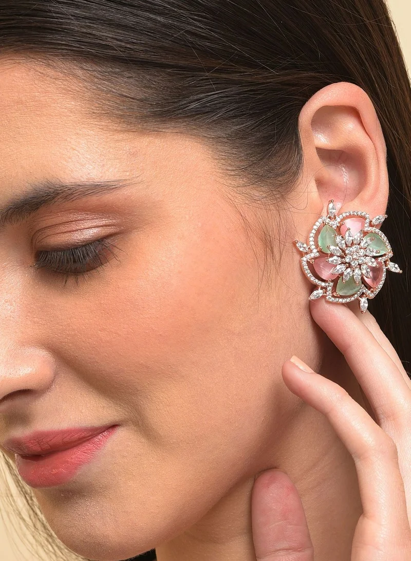 SOHI Gold Plated Stone Designer Floral Studs