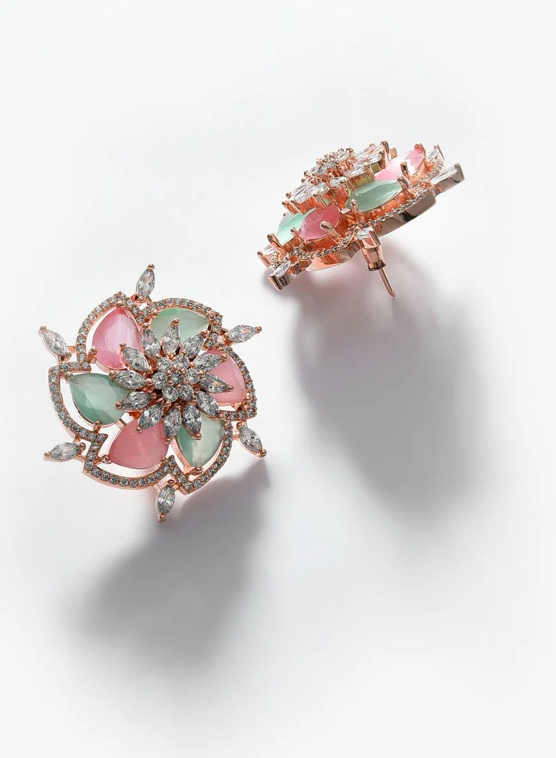 SOHI Gold Plated Stone Designer Floral Studs