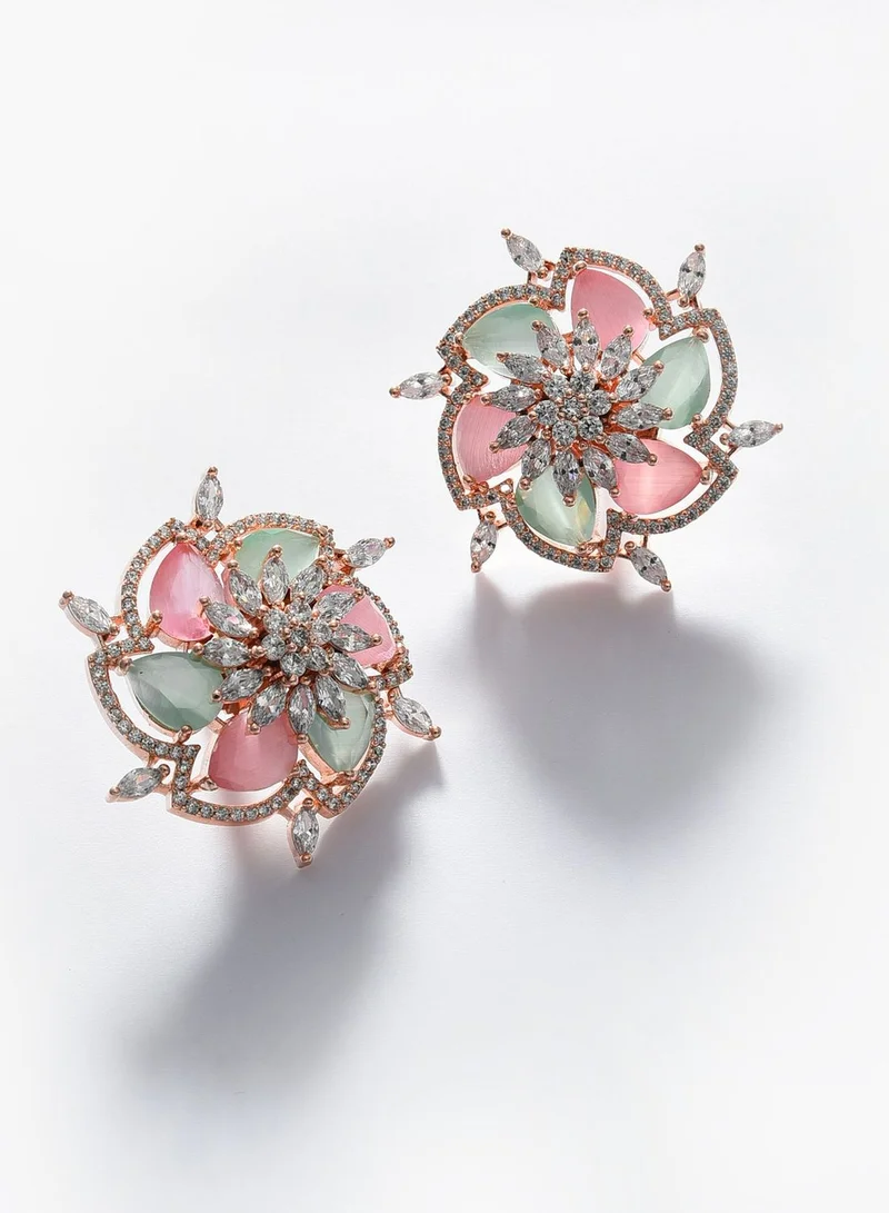 SOHI Gold Plated Stone Designer Floral Studs