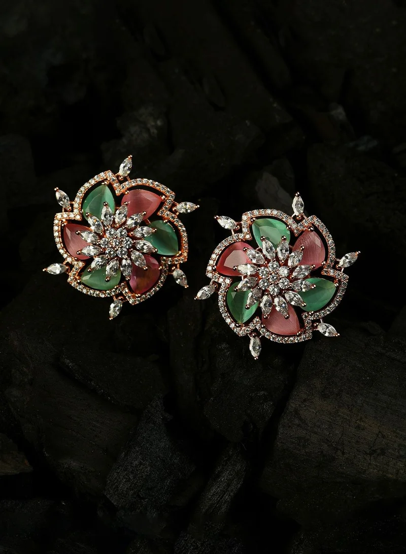 SOHI Gold Plated Stone Designer Floral Studs