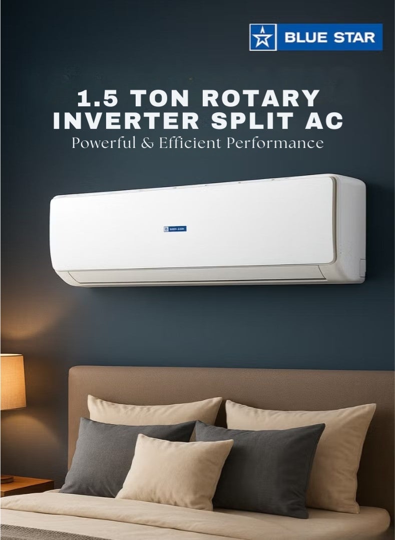 Bluestar 1.5 Ton Inverter Split Air Conditioner | Model HW18CCFAN3-01 | R410A Eco-Friendly Refrigerant | Rotary Compressor | Turbo Cooling | Energy Efficient | 100% Copper | Auto Restart | White - Image 1