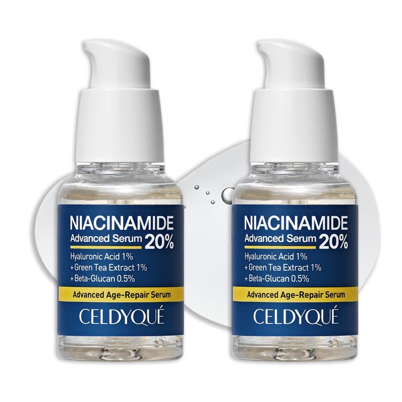 CELDYQUE Niacinamide Advanced 20 Face Vegan Serum wVitamin B3 Green Tea BetaGlucan Damask Rose 63 NoScent Even Skin Tone Minimize Pores Plump Fine Lines 2 Fl Oz