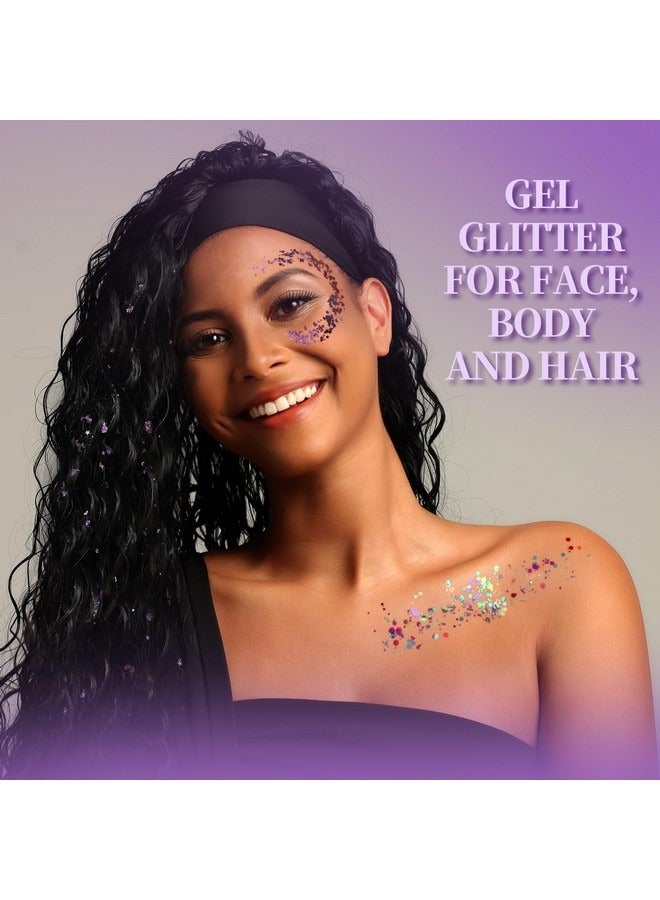 Beauenty Body Glitter Gel,Purple Face and Body Glitter Set, 6 Shapes, Hair Glitter Gel, Makeup Glitters for Face, Body, Hair  - Image 5