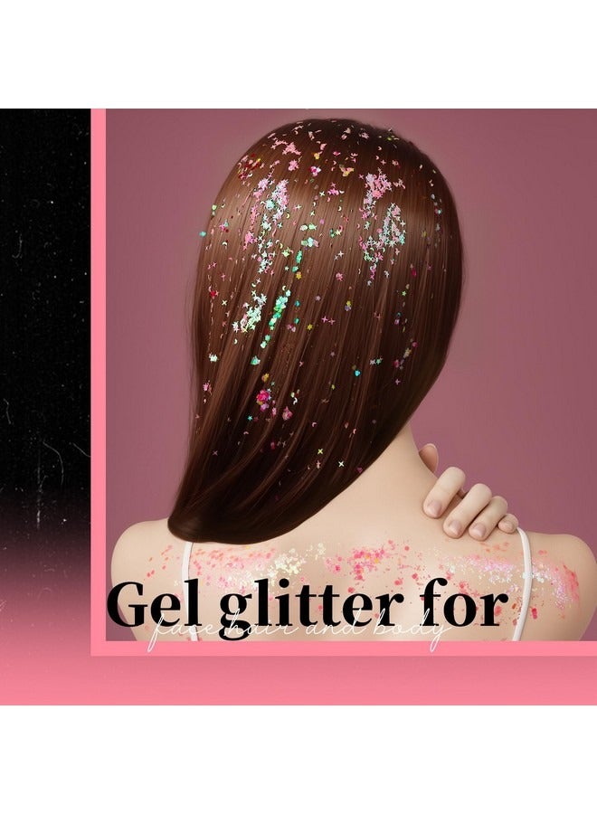 Body Glitter Gel,Purple Face and Body Glitter Set, 6 Shapes, Hair Glitter Gel, Makeup Glitters for Face, Body, Hair