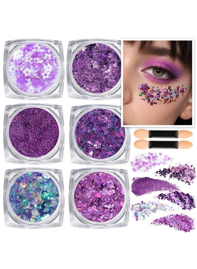 Beauenty Body Glitter Gel,Purple Face and Body Glitter Set, 6 Shapes, Hair Glitter Gel, Makeup Glitters for Face, Body, Hair  - Image 1