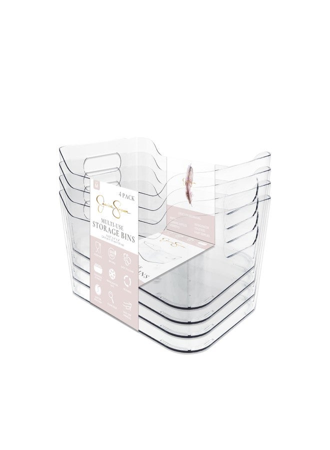 Jessica Simpson 4-Pack Medium Clear Storage Bins - BPA-Free Multi-Use Organizer Containers with Built-in Handles - Stackable Plastic Bins for Kitchen, Pantry, Fridge, Closet & More