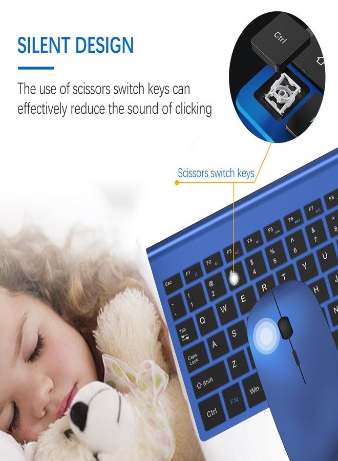 TopMate Wireless Keyboard and Mouse Ultra Slim Combo, 2.4G Silent Compact USB Mouse and Scissor Switch Keyboard Set with Cover, 2 AA and 2 AAA Batteries, for PC/Laptop/Windows/Mac - Blue Black - Image 2