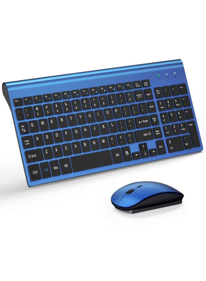 TopMate Wireless Keyboard and Mouse Ultra Slim Combo, 2.4G Silent Compact USB Mouse and Scissor Switch Keyboard Set with Cover, 2 AA and 2 AAA Batteries, for PC/Laptop/Windows/Mac - Blue Black - Image 1