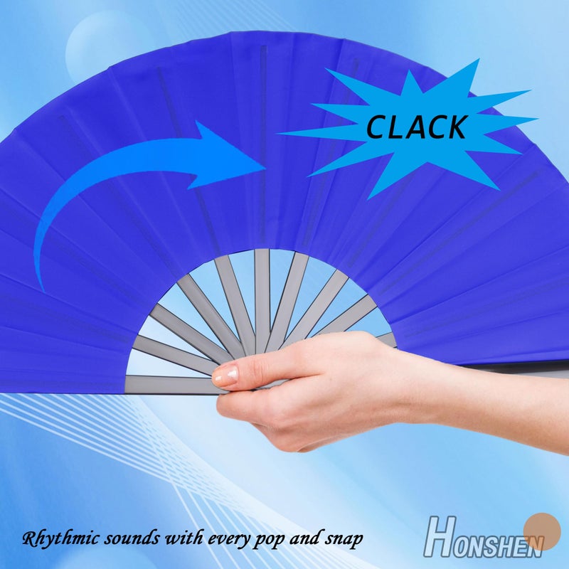 HONSHEN Folding Fan Chinese Hand Fan Performance Fan Nylon-Cloth Fan 13 inch (Blue) - Image 2