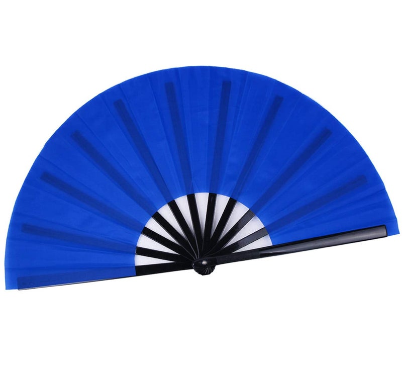 HONSHEN Folding Fan Chinese Hand Fan Performance Fan Nylon-Cloth Fan 13 inch (Blue) - Image 1