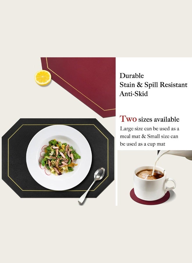 DUNISO 4 Piece Set of Octagonal Table Placemats，Including 4 Placemats and 4 Coasters， Dual Sided Table Placemats Non-Slip Placemats Wipe Clean Stain Resistant Placemats，43x30cm,Black&Red  - Image 2