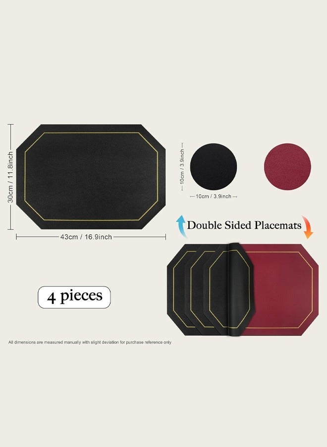 DUNISO 4 Piece Set of Octagonal Table Placemats，Including 4 Placemats and 4 Coasters， Dual Sided Table Placemats Non-Slip Placemats Wipe Clean Stain Resistant Placemats，43x30cm,Black&Red  - Image 5