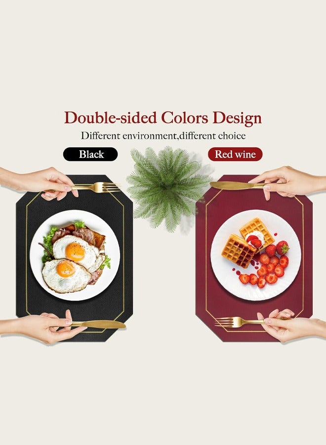 DUNISO 4 Piece Set of Octagonal Table Placemats，Including 4 Placemats and 4 Coasters， Dual Sided Table Placemats Non-Slip Placemats Wipe Clean Stain Resistant Placemats，43x30cm,Black&Red  - Image 3