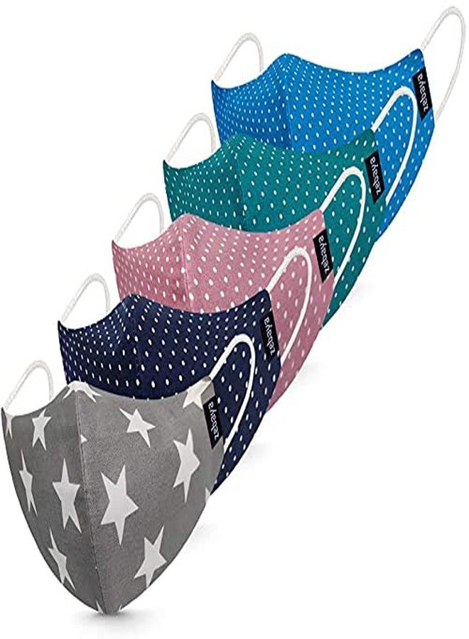 zebaya Unisex Designer Mask. Washable & Reusable Fabric. 3 Layer of Protection. Pack of 5 Nos - Image 1