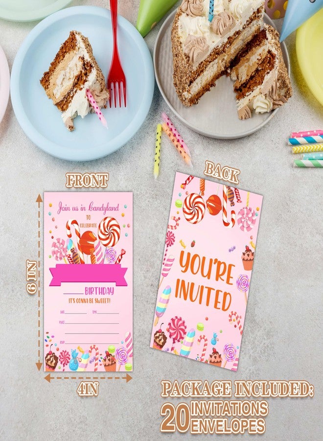 Zmyollo Sweet Celebration Birthday Invitations with Envelopes - 20PCS Candyland Birthday Party Invitations for Boys and Girls - Kids Birthday Party Supplies Decorations -20 - Image 2