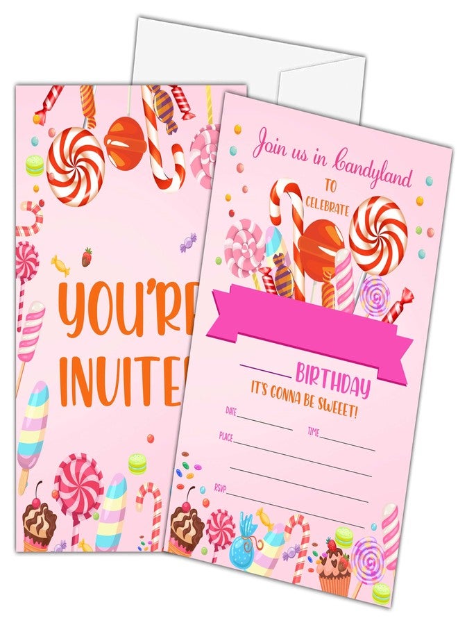 Zmyollo Sweet Celebration Birthday Invitations with Envelopes - 20PCS Candyland Birthday Party Invitations for Boys and Girls - Kids Birthday Party Supplies Decorations -20 - Image 1