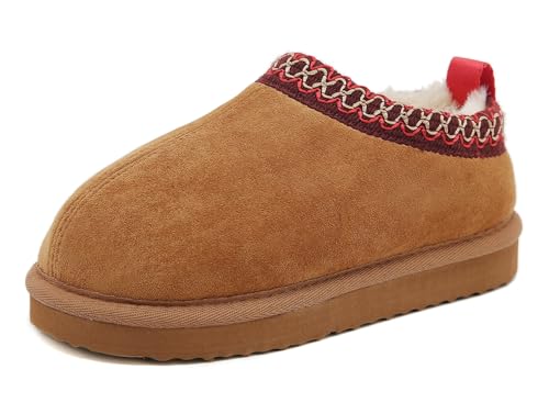 SMajong Kids Slippers Plush Warm Girls Fuzzy House Slippers Boys Platform Slipper Slipon Shoes Winter Indoor Outdoor Red Brown 115 Little KidSole Size 31 - Image 1