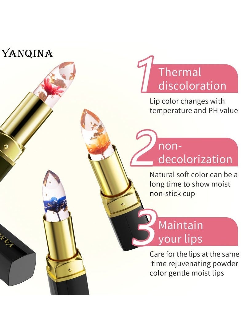 يانقينا أحمر شفاه هلام بتلة تغيير اللون السحري-مرطب ومغذي ، حساسة لدرجة الحرارة ، مظهر طبيعي لجميع أنواع البشرة-هدية عيد الحب المثالية مع أحمر شفاه زهرة سكوالان النباتية مع نبات سكوالان نبات سكوالان #02 - Image 2