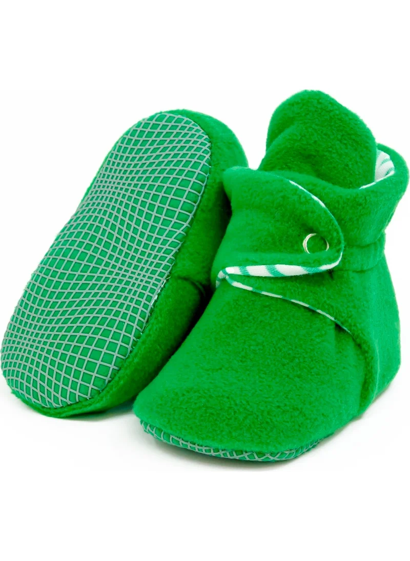 Ella Bonna Polar Baby Slippers, Non-Slip Sole, Organic Cotton Lined, First Step Home Slippers, Green