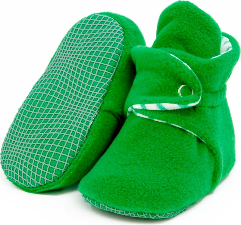 Ella Bonna Polar Baby Slippers, Non-Slip Sole, Organic Cotton Lined, First Step Home Slippers, Green  - Image 1