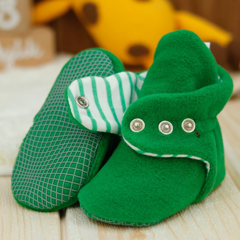 Ella Bonna Polar Baby Slippers, Non-Slip Sole, Organic Cotton Lined, First Step Home Slippers, Green  - Image 3