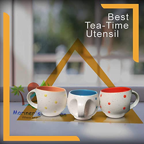 Mariner's Creation Colorful Classic Tea Cup Sets Of 6 Ceramic - Unique Great Designed With Comfortable Strong Handle | Serve Hot Tea And Coffee With Joy And Happiness - White, 150 Milliliters - Image 4