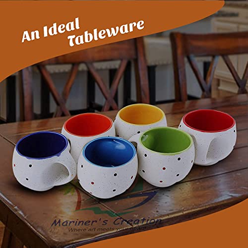 Mariner's Creation Colorful Classic Tea Cup Sets Of 6 Ceramic - Unique Great Designed With Comfortable Strong Handle | Serve Hot Tea And Coffee With Joy And Happiness - White, 150 Milliliters - Image 2