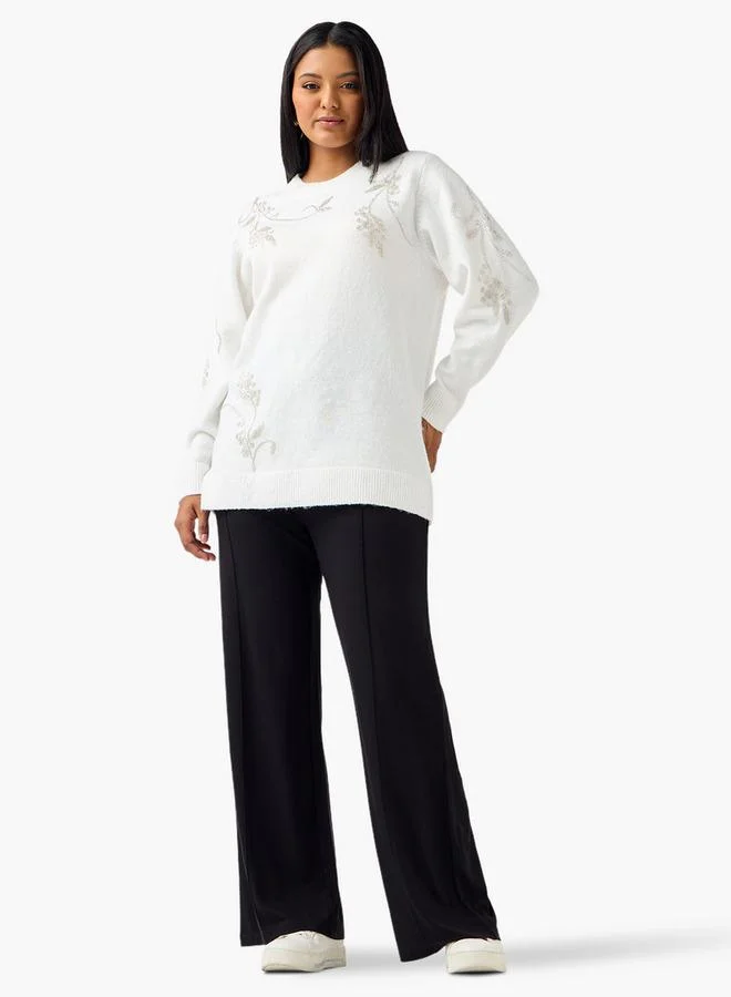 Ulla Popken Ulla Popken Pintuck Wide Leg Flexi Waist Trousers