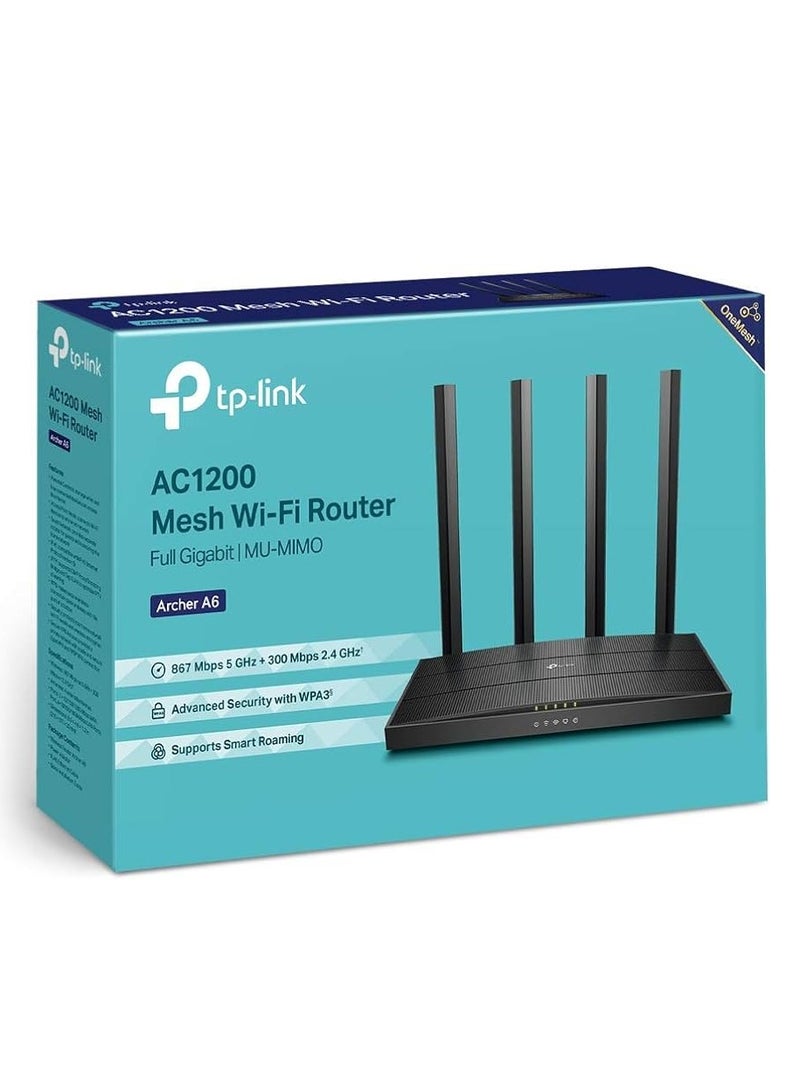 TP-Link AC1200 Archer A6 Smart WiFi, 5GHz Gigabit Dual Band MU-MIMO Wireless Internet Router, Long Range Coverage by 4 Antenna Black - Image 3